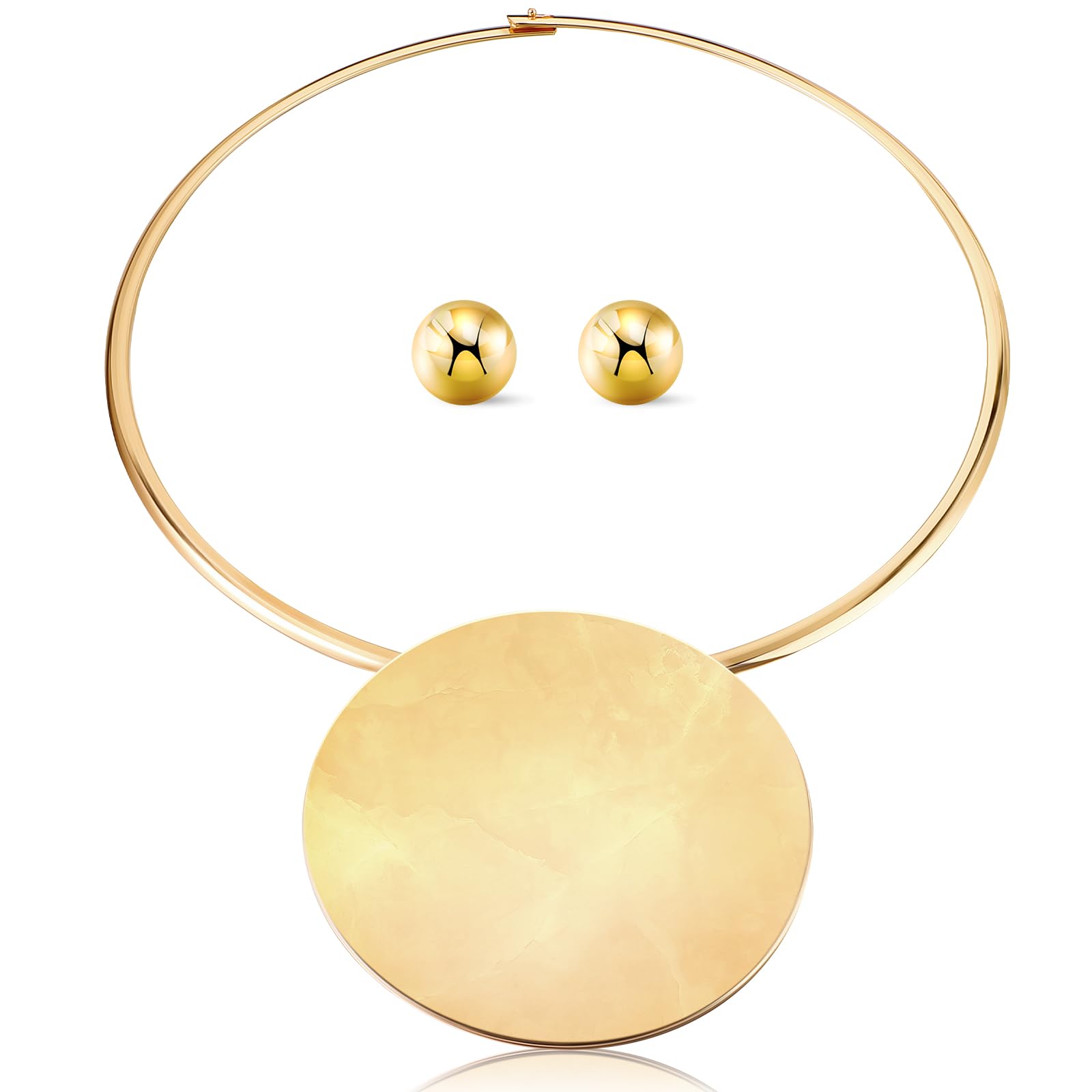 Yinkin African Jewelry Sets Gold Necklace Earrings, African Statement Collar, Stud Earrings for Nigerian Costume Party Jewelry Accessories for Halloween Women