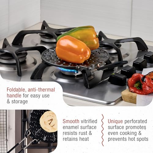 Image of Victoria 8 in Enamel-Coated Cast Iron Arepa Grill - Perforated Ridged Surface, Gas & Electric Stovetop Cooking