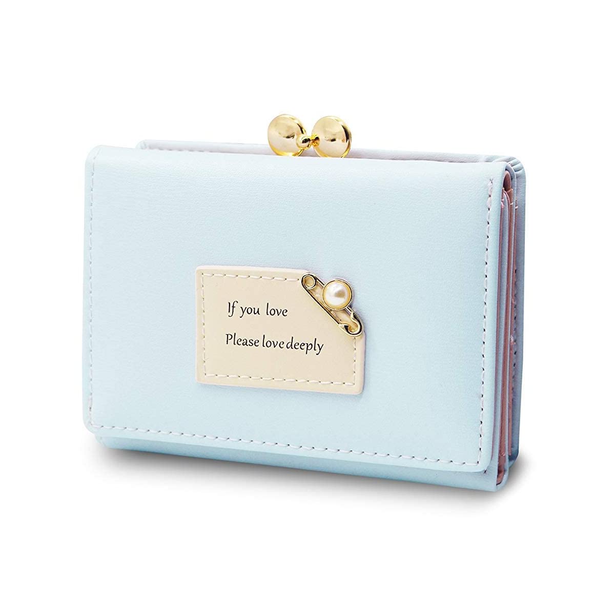 Mini Wallet for Women PU Leather Small Card Holder Ladies Purse Hand Clutch Holder with Heart-Shaped Metal Buckle Mothers Day Gift for Mom(Blue)