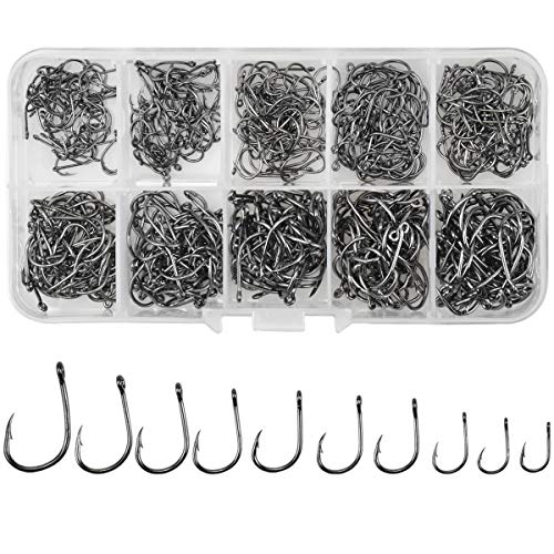 500pcs Fishing Hooks, Carbon Steel Barbed Fishing Hooks, Eyed Sea Fish Hooks, Carp Fishing Tackle, Carp Circle Hooks for Saltwater Freshwater Fishing Accessories, No.3-No.12 with Compartment Box
