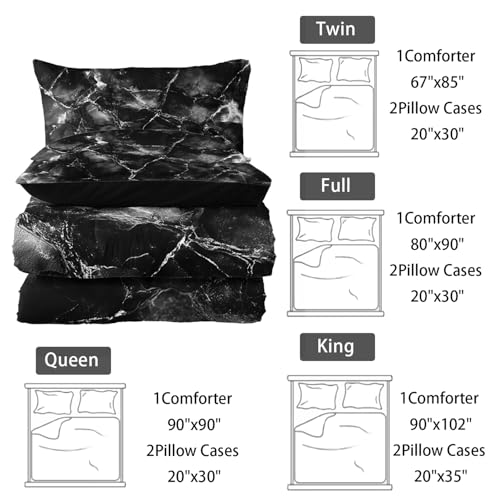 Image of Nttopship Black and White Comforter Set Full Size,Black and White Marble Bedding Set 3 Pcs Bedding for Adults, Marble Room Decor with Comforter and 2 Pillowcases Soft and Lightweight