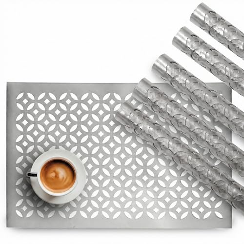 Image of Heart Home Leather Rectangular Table Mats Set of 6 | Washable Placemat /Dining Table Mat for Party, Wedding and Family Functions | Silver