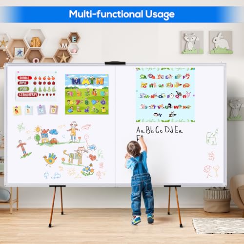 Magnetic White Board Dry Erase Board for Wall,72" x 48" (6ft x 4ft) Wall-Mounted Aluminum Frame Marker Board, Foldable Portable Whiteboard with a Long Pen Tray for School, Classroom, Office & Home - Image 4
