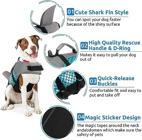 VBM Dog Life Jackets Dog Saver Life Jacket Dog Swimming Vest Adjustable Life Jacket for Dogs 4