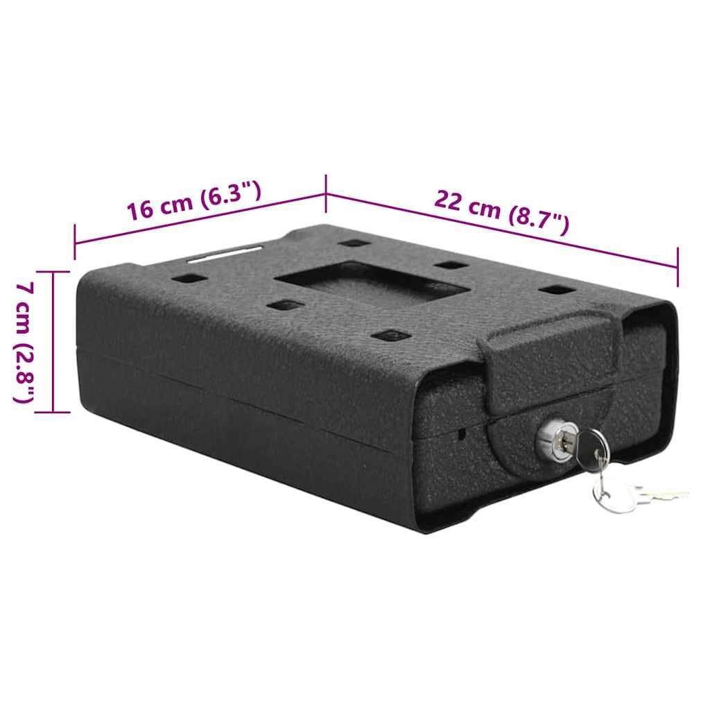 Cassaforte per auto, in acciaio, nero, 22 x 16 x 7 cm, con serratura, per oggetti di valore, contanti, gioielli in auto, chiavi, protezione antifurto