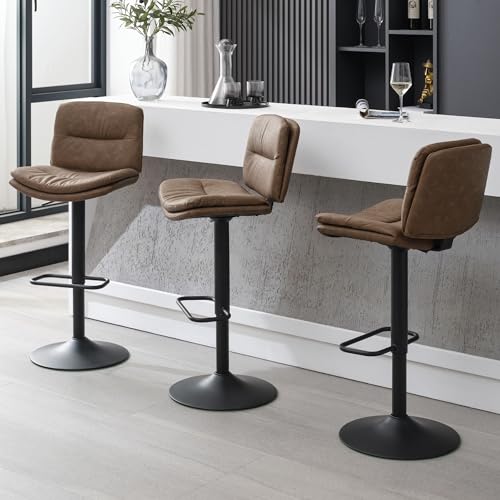 Image of FIRAVOE Adjustable Bar Stools Set of 3, Faux Leather Swivel Barstools