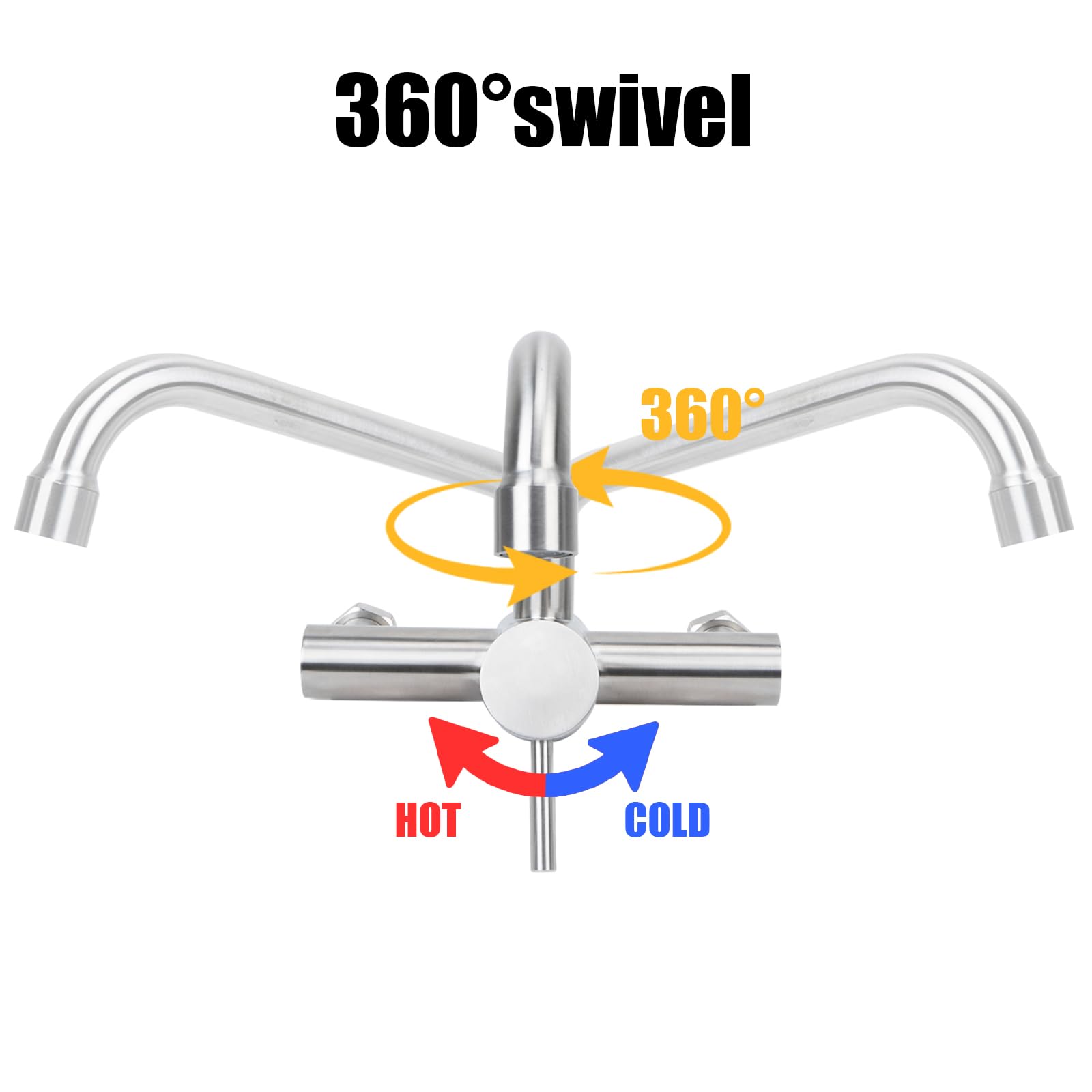 Robinet De Cuisine Mural, Cuisine Robinet Mural En Acier Inoxydable Rotatif à 360 °, Mitigeur Froid Et Chaud, Mitigeur Monocommande, Avec Bras Pivotant De 25 Cm