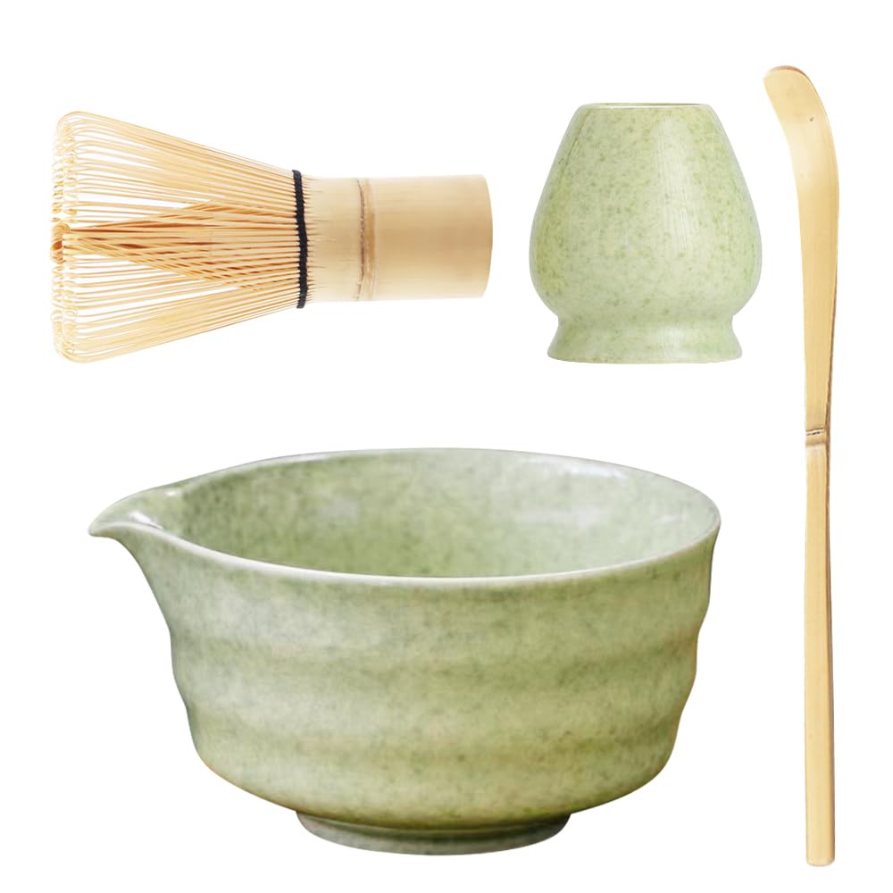 Set giapponese per Matcha con ciotola in ceramica, frusta in bambù e