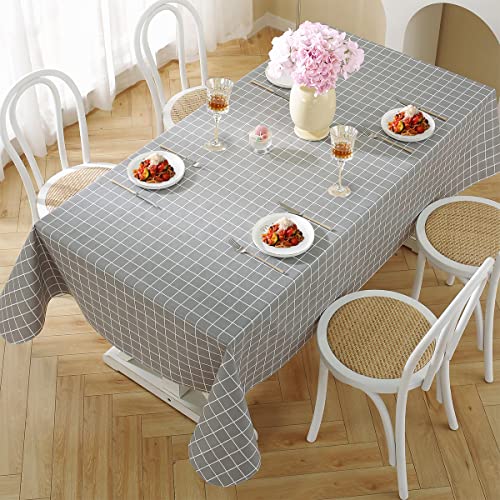 Vinyl Tablecloth With Flannel Backing For Rectangle Tables, Checkered Plastic Tablecloth Waterproof & Oil Proof, Wipeable Pvc Table Cover For Dining/Kitchen/Parties (Rectangle, 52" X 70",Gray) #TOP1
