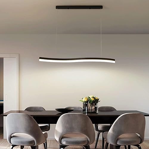 Miniatura 3 de Lámpara colgante de metal negro con pantalla acrílica Lineal Sala de estar Lámpara colgante moderna 36W regulable Lámparas de suspensión para comedor