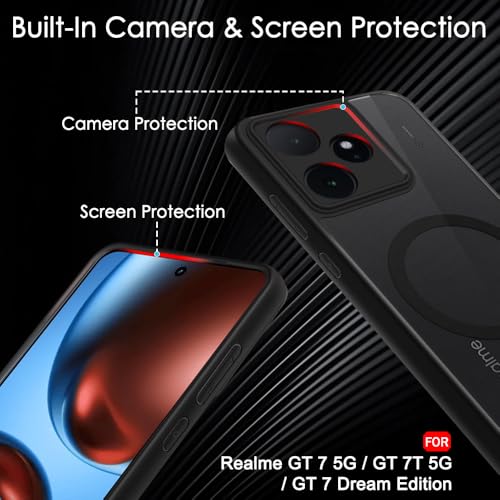 Image of TheGiftKart Hybrid Shockproof Back Cover Case for Realme GT 7 5G / GT 7T 5G / GT 7 Dream Edition Compatible with MagSafe | Hard Back Cover Case (PC & TPU, Translucent Smoke Matte Back, Black Sides)