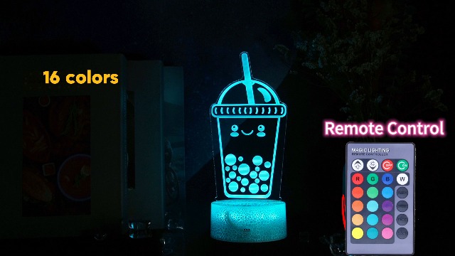 Image of Boba Lamp, Boba Gifts, Boba 3D Night Light with Remote Control, 16 Color Changing, Timer, RGB Flashing Mode, Dimmable - Boba Gifts for Boys & Girls