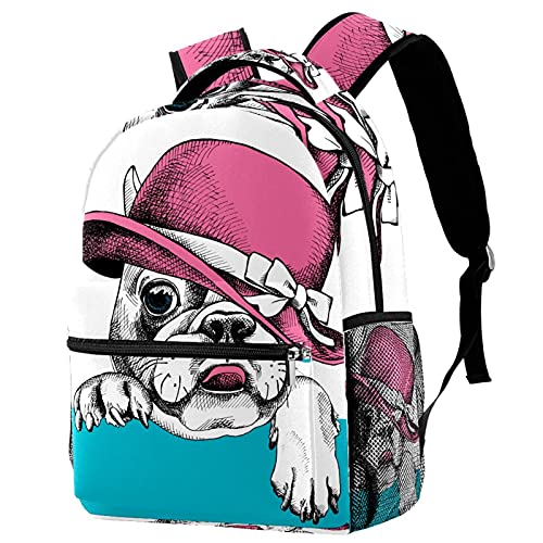 Funny Pug With Hat University Mochila para ordenador portátil, gran capacidad y correa ajustable