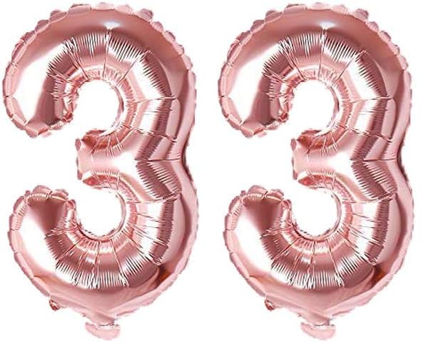 Image of Rozi Decoration 16? Inch Rose Gold 3 Number Foil Balloons Helium Supported | 3 Number Balloon For Birthday | 3Rd Anniversary Decoration Items | 3 Number Balloon Decoration, Pack Of 2