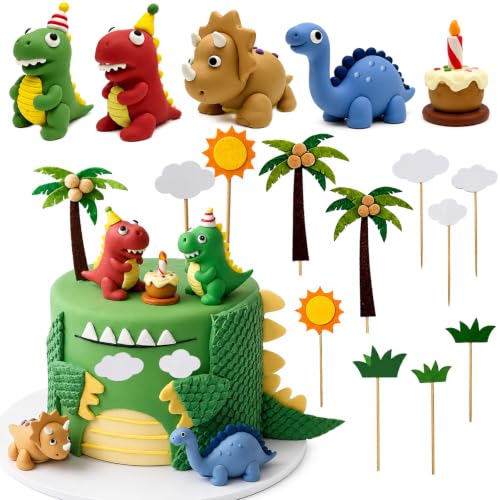 LIULINY 14 Piezas Dinosaurio Decoración Tartas, Topper Pastel Dinosaurio