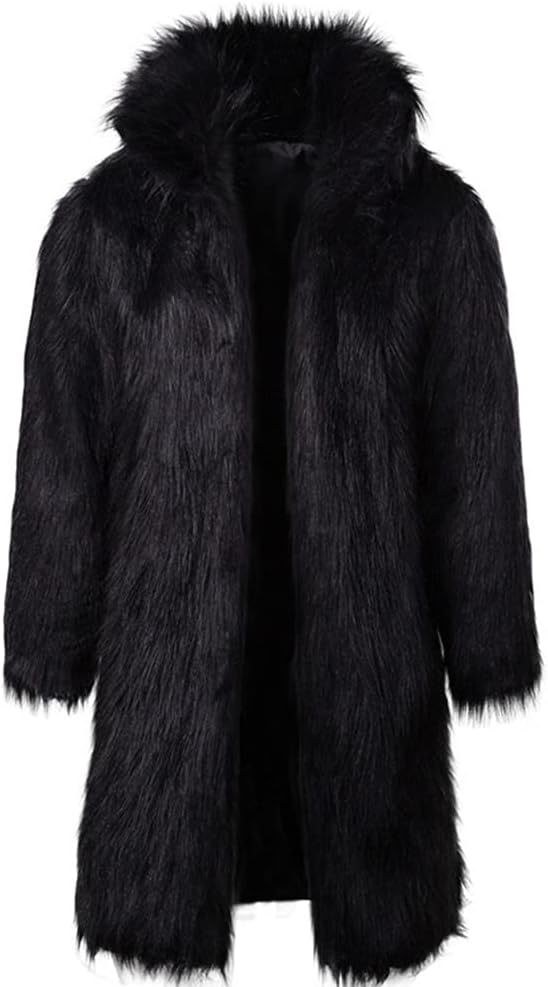Colf Men’s Fluffy Long Sleeve Faux Fur Coat Jacket Lapel Outwear Winter Parka Overcoat