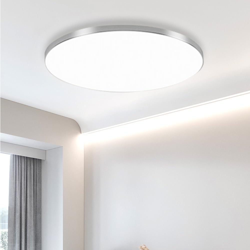 Mengjay LED Deckenleuchte Dimmbar,30W Deckenlampe Flach Rund,3000K/4000K/6000K 3Farben LED Lampen Deckenlampen,IP44 Wasserfest Badezimmer Lampe Küchenlampen,Modern Ultraslim Led Panel (Silber, 56W)