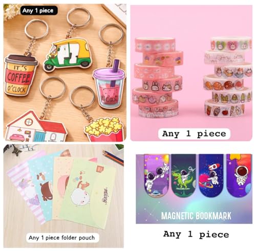 Image of Le Delite Kids Stationery goody Gift Box, any 10 Piece Cute Items, Party Return Gifts, Birthday Favors, School Supplies with Pen, Pencil, Eraser, Sharpener, Keychain, Diary, Bookmark, Folder, Tape