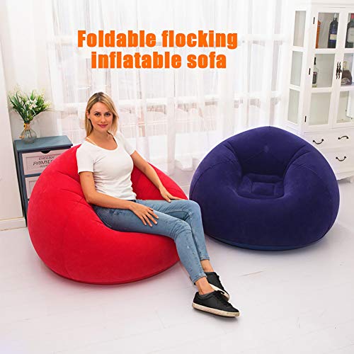 Bean Bag Chair, Foldable Flocking Inflatable Sofa, Outdoor Living Room Ultra Soft Lazy Sofa Couch Bean Bag Chair with 4-inch Foot Pump for Kids and Adults (Blue)