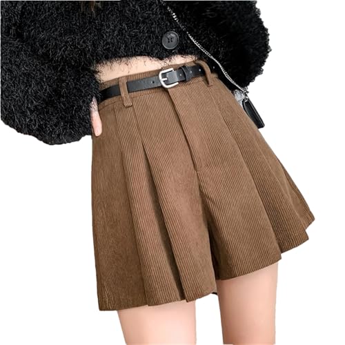 Short Plissé en Velours Côtelé pour Femmes avec Pantalon Trapèze