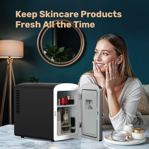 Image of HealSmart 6L Mini Fridge with Observation Window, 9 Can Capacity, Freon-Free and Portable Cooler and Warmer, Cosmetics /Food /Beverage, Black New