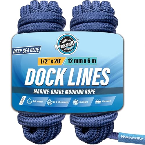 Image of Premium Nylon Boat Dock Lines & Ropes for Docking 1 /2'' x 20' | Double Braided Marine Rope & Mooring Line| Boat Ropes for Docking with Loop | UV & Saltwater Resistant Dock Ropes for Boats & Pontoons