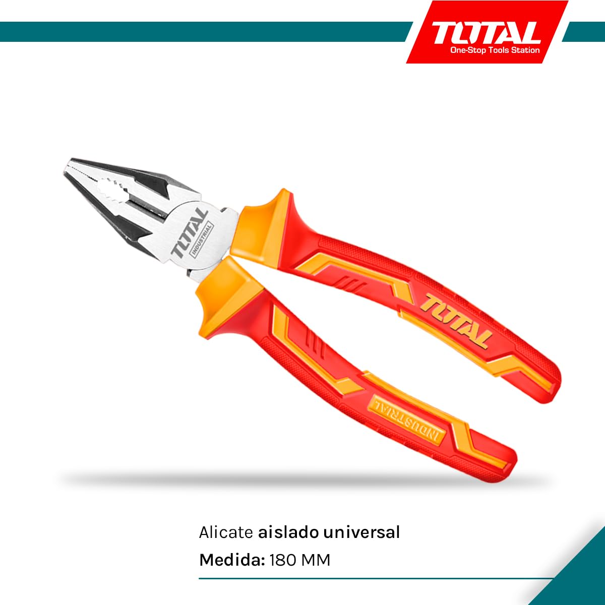 TOTAL - Alicate Aislado Universal - Cromo Vanadio - Certificado VDE - Ideal para Electricistas y Proyectos Eléctricos - Medida: 180 mm
