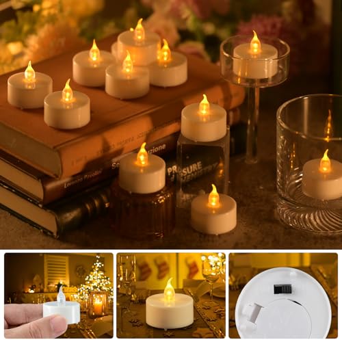 Image of JOSU 24PCS Flameless Tea Lights Candles with Remote Timer, Led Battery Operated Electric Votive Candle for Wedding Centerpiece Table Decorations, Flickering Tealight Candles for Halloween Party Decor
