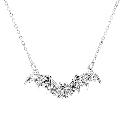 DEYOUM Bat Pendant Necklace for Women Men Funny Vintage Gothic Animal Flying Wings Cool Black Bat Chain Choker Necklace Party Halloween Holiday Jewelry Gifts - silver