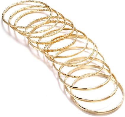 12 Pcs Gold Bangles for Women, Fashion Stackable Bracelets Multi Layer Textured Chunky Bracelets Jewelry Set Gift