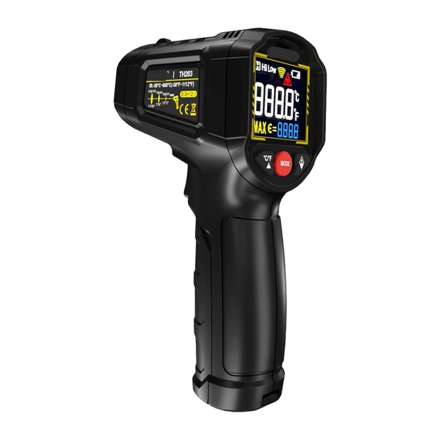 TH203 Digital Infrared Thermometer Smart Industrial -50~600℃ Temperature Meter Non-Contact Pyrometer Tester IR Hygrometer(Black)