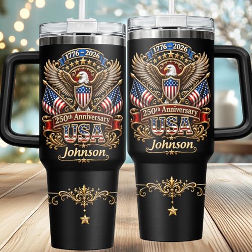 Image of Personalized 250th Anniversary Of America Tumbler - Custom Patriotic USA Flag 1776-2026 Gifts - 3D Effect US Eagle Freedom Tumbler 40OZ A2 - American Flag Independence Gifts For Men, Women