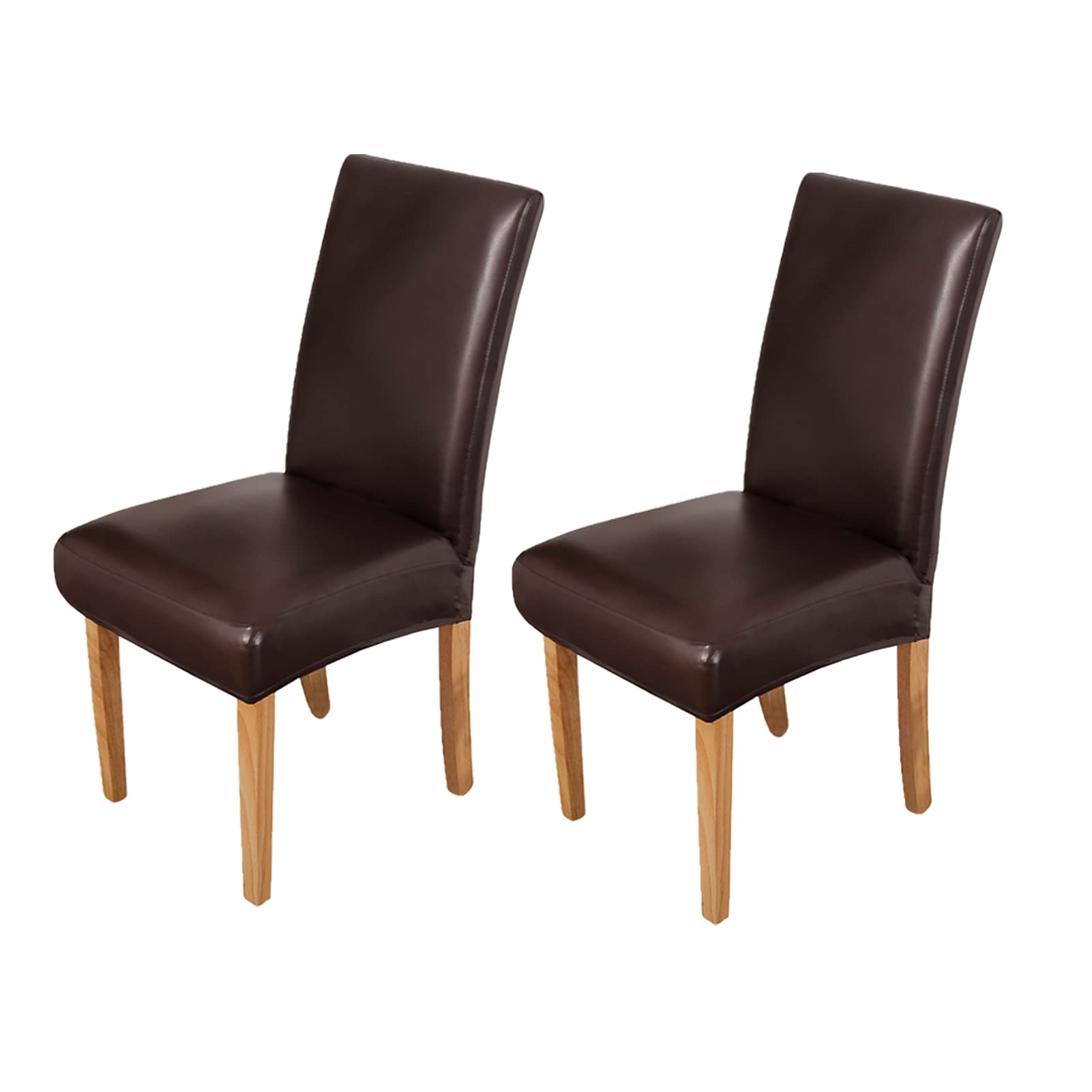 Housse de chaise de salle à manger en cuir PU marron élastique