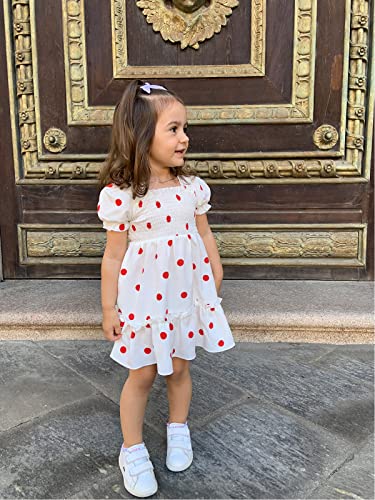 Balatale Toddler Girls Summer Square Neck Smocked Dresses Puff Sleeve Polka Dot Dress Casual Beach Holiday Dress 2-3T #TOP1