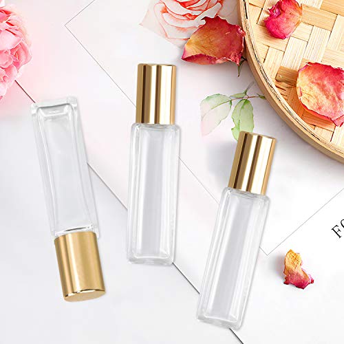 Wifreo Perfume Essential Oil Bottles, Square Refillable Thick Glass Roller Bottle, 4 Pack 1/3Oz 10Ml #TOP5