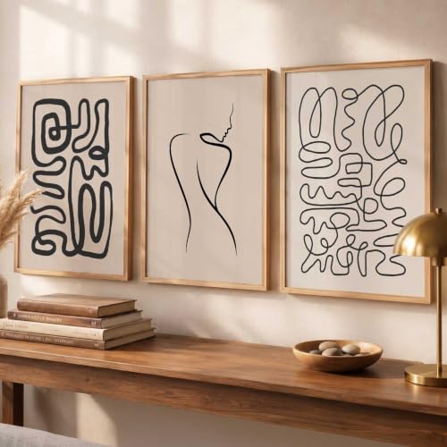 Image of HOTHOUSE Decorative Modern Wall Art Print With Frame Abstract Paintings For Living Room Bed Room Hotel Wall Decor Digital Reprint Set of 3 (13X17 inch)