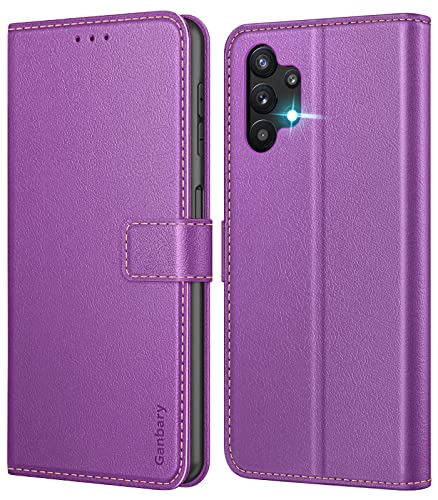 Ganbary Coque pour Samsung Galaxy A13 4G (Pas pour 5G), [Housse en Cuir PU Premium] [Etui à Rabat] [Pochette de Portefeuille], Étui de Protection pour Samsung Galaxy A13 4G - Mauve Cover