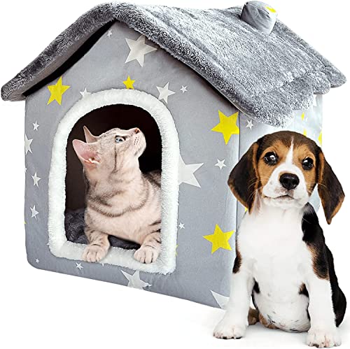 Cat and Small Dog House, Kennel Foldable Pet Bed Tent Foldable Dog House Dog House Indoor Cat Nest for Small Medium Large Dogs Cats (M, grey)