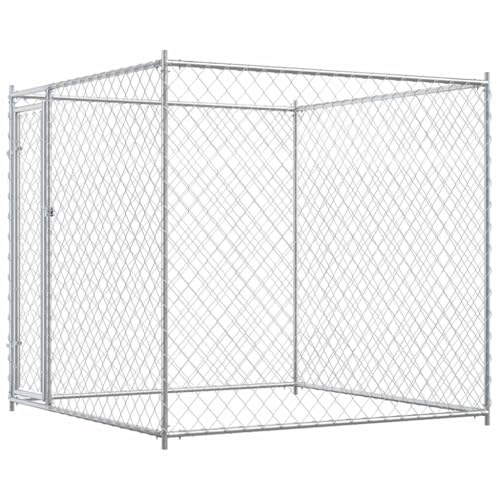 "vidaXL Outdoor Galvanized Steel Dog Kennel - Spacious, Durable, Ventilated Design with Lockable Door for Security - Easy Assembly - 193x193x185 cm"