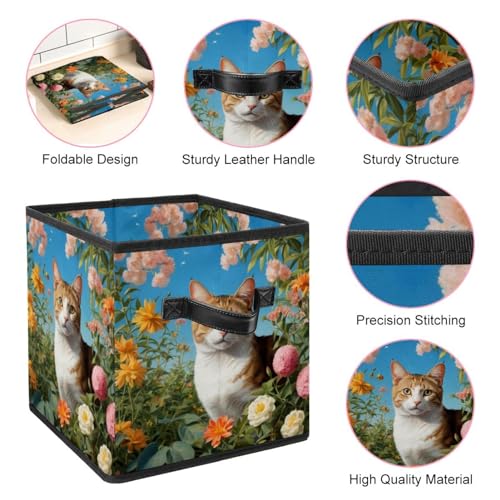 Grand bac de rangement pour la maison chat et fleur mignon - 5