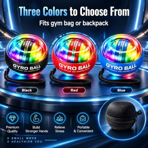 Auto Start Gyro Ball Wrist Trainer, Forearm Exerciser & Grip Strengthener for Hand, Finger & Arm, Beginner Friendly with LED Light & Storage Bag for Home Gym & Sports - image 7