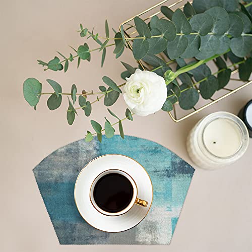 Modern Teal Turquoise Placemats For Round Table Set Of 4 Grey Abstract Wedge Table Mats With Centerpiece Heat Resistant Washable Place Mats For Indoor Outdoor Kitchen Dinning Table Decoration (5 Pcs) #TOP3