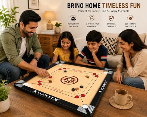 Image of Premium Wooden Carrom Board for Family Fun Indoor Game Smooth Playing Surface Durable Construction Easy Coin Glide Board Game for Kids & Adults (20 INCH)