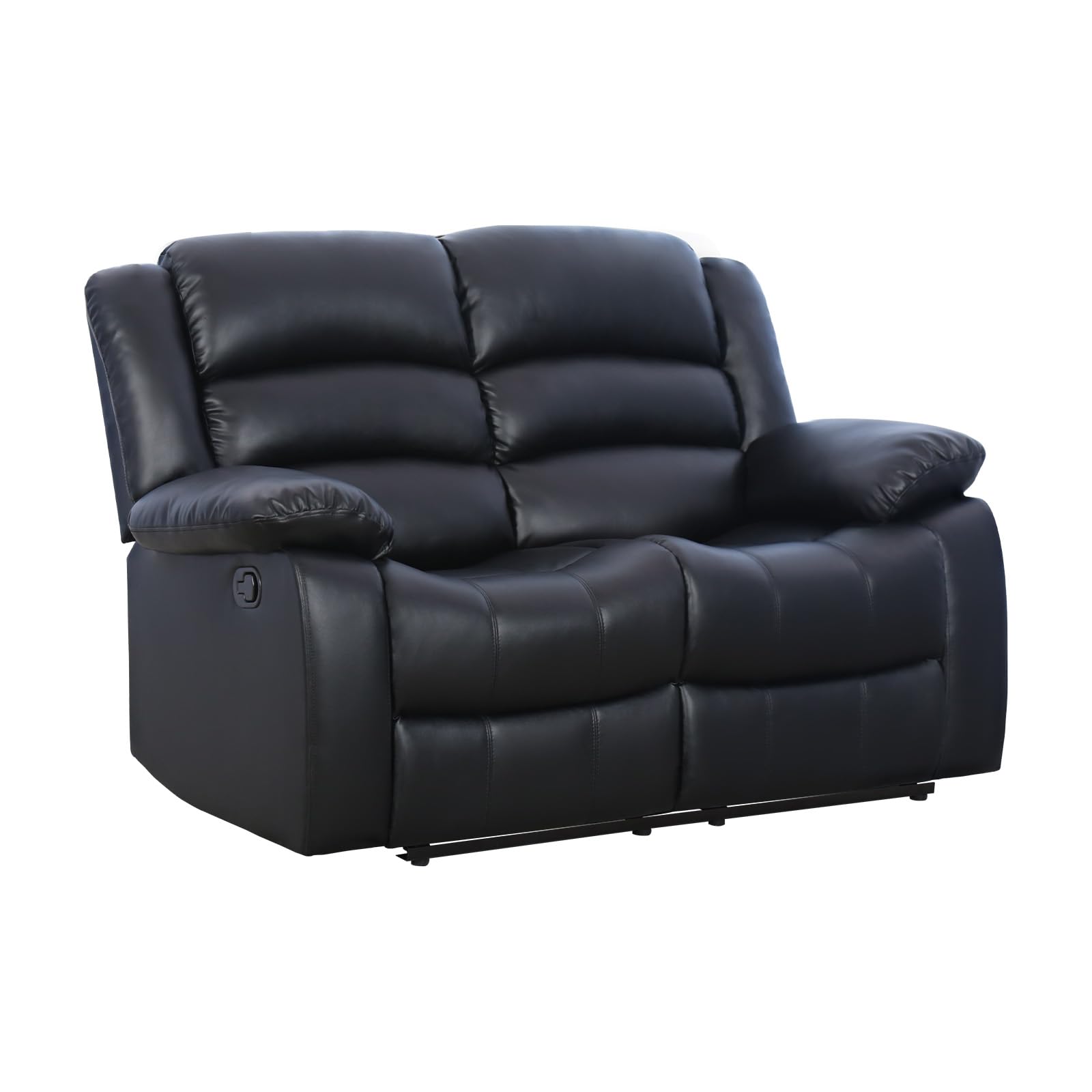 EBELLO Manual Loveseat Recliner Sofa, Faux Leather Reclining Couch with Overstuffed Arms and Back, Double Seat Recliner Couch for Living Room, Meeting Room, Black view 7