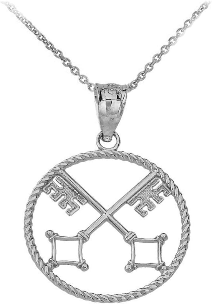 Claddagh Gold Fine 925 Sterling Silver Openwork St Peter Keys of Heaven Rope Pendant Necklace