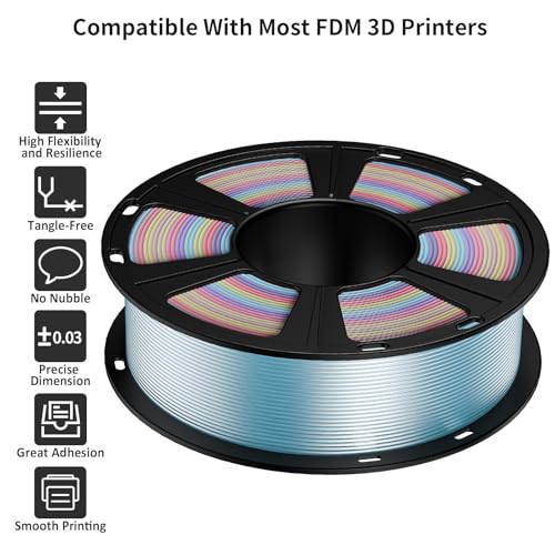 Image of GIANTARM 3D Printer Filament Silk PLA,1.75mm Gradient Rainbow PLA Color Changing Filament with Vacuum Packaging,1kg (2.2lbs) Spool,Dimensional Accuracy + /- 0.02 mm