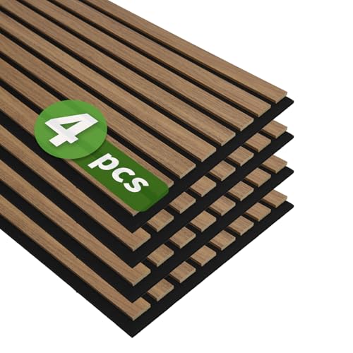 Art3d 12" x 93" Acoustic Wood Slat Wall Panel, 4pcs, 31 sq.ft, Deep Walnut