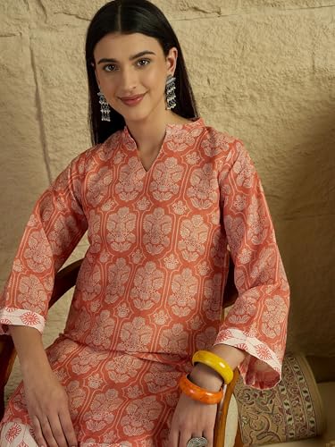 Image of EthnicJunction Women's Linen Floral Print Summer Wear Straight Short Kurti With farshi Salwar Set | Kurta Pant Set | Office wear Kurta Set | farsi salwar suit | raksha bandhan gift dress for women
