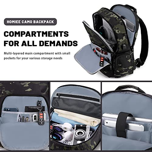 Homiee Travel Laptop Backpack, Camo Backpack Anti Theft Computer Backpack With Usb Port, 15.6 Inch Business Backpack Carry On Backpack Water Resistant Hiking Camping Backpack #TOP3