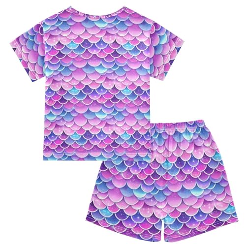 Mermaid Scales Pattern Pajama Set, Short Sleeve Cotton Sleepwear Nightwear2